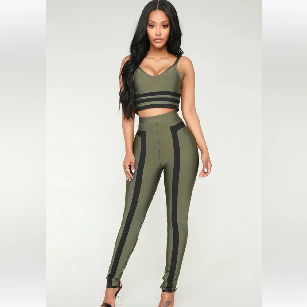 Fashion Nova Matching Olive Pants Set - Picture 1 of 16